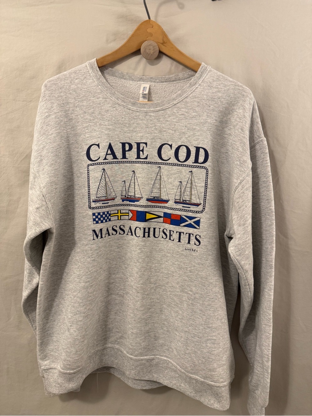 Jerzees Grey Cape Cod Massachusetts Crewneck Sweatshirt with Nautical Flags